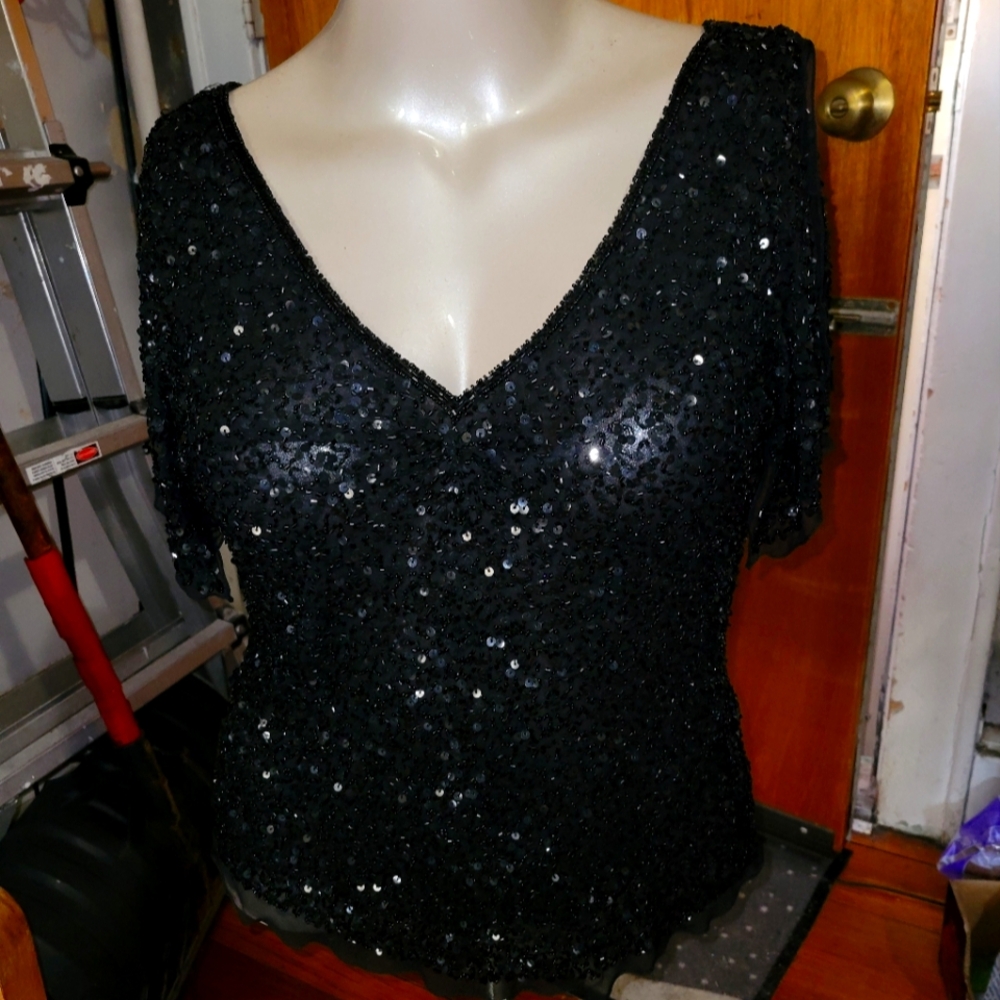 Adrianna Papell black sequin top